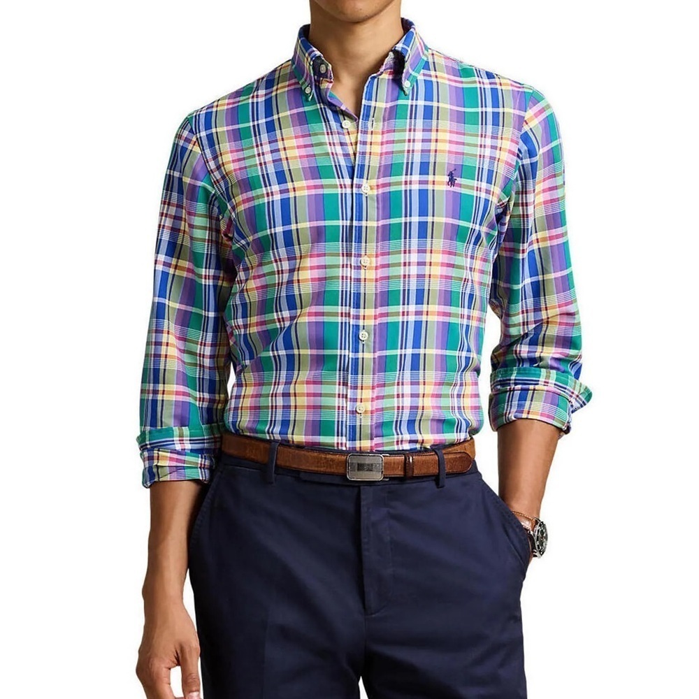 Polo Rl Multi Colored Plaid Cotton Stretch Button Up Xlt
